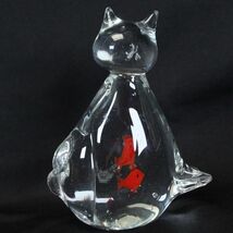 Vintage Vinci Murano Clear Glass CAT Figurine Paperweight Goldfish Stoma... - $64.67