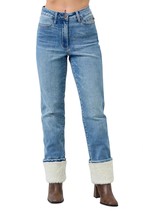Judy Blue high waist shearling cuffed straight leg jean Medium Wash - $26.73+