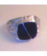 MEN&#39;S RING - SILVER WITH BLACK ENAMEL - ASSORTED SIZES - £7.99 GBP