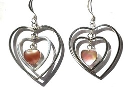 Sterling Silver Triple Heart Dangle with Genuine Stone Earrings - £35.93 GBP