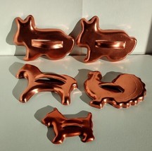 Set of 5 Vintage Metal Copper Cookie Cutters Turkey Horse Bunny Dog - £7.79 GBP