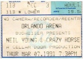 Neil Giovane Crazy Horse Concerto Ticket Stub Marzo 7 1991 Orlando Florida - £31.37 GBP