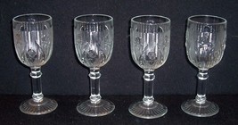 4 IRIS &amp; HERRINGBONE Footed 4 oz Clear Wine Bar Goblets JEANETTE GLASS - £21.97 GBP