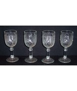 4 IRIS &amp; HERRINGBONE Footed 4 oz Clear Wine Bar Goblets JEANETTE GLASS - £22.38 GBP