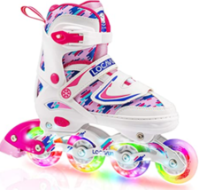Locavun Adjustable Light up Inline Skates for Girls Hard Shell Roller Blades Med - £39.83 GBP