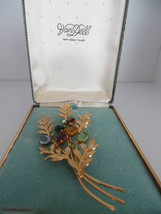 VAN DELL 12K Gold Filled Floral BROOCH Pin with Original Box - 3 3/4 inches - £59.96 GBP