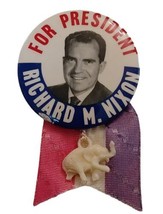 I&#39;m For Nixon Campaign Pinback Button 1.75&quot; w Ribbon &amp; Elephant Charm - £8.96 GBP