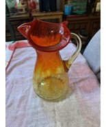 Antique 8.5&quot; Tall Amberina Crackle Glass Pitcher w/ Ruffled Top &amp; Pinche... - $40.62 CAD