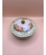 Vintage 1969 Hand Painted Porcelain Powder Jar Trinket Box Roses Signed ... - €25,67 EUR