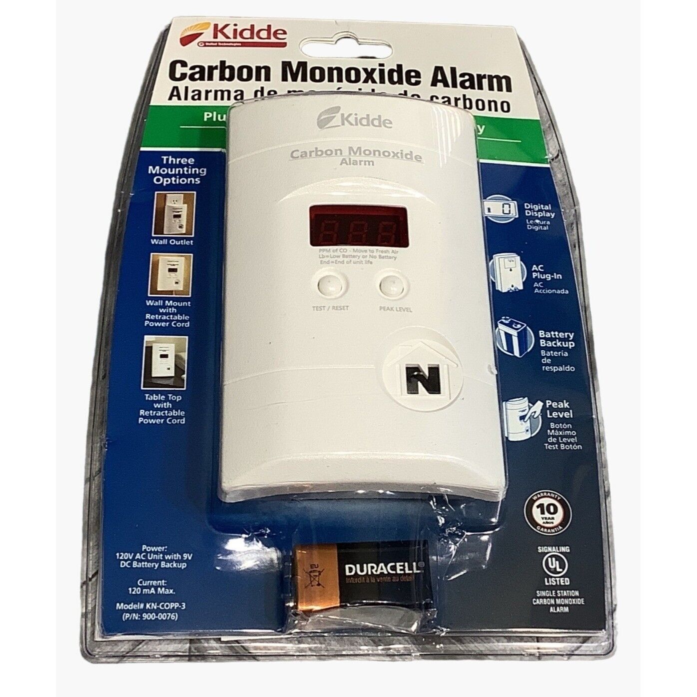 Kidde Carbon Monoxide Alarm KNCOPP3 Plug In Digital Display Smoke