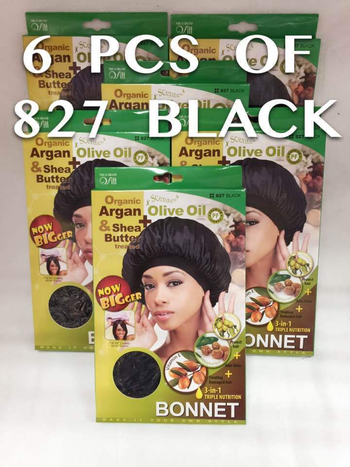 LOTS OF 6 QFITT ORGANIC ARGAN OIL TREATED 22&quot; BLACK BONNET #827 - $14.99