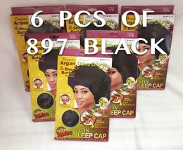 LOTS OF 6 QFITT ORGANIC ARGAN OIL TREATED SUPER JUMBO SATIN SLEEP CAP #897 - £15.63 GBP