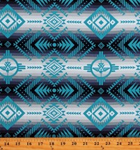 Cotton Southwestern Stripes Aztec Tucson Teal Fabric Print By The Yard (D366.53) - £24.23 GBP