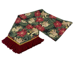Christmas Tapestry Fringed Table Runner With Tassel Poinsettia Angel Woven 90” - £19.98 GBP