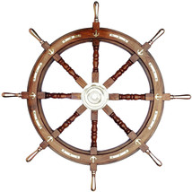 Halloween Ship Wheel 36 Inches Anchor &amp; Strips with Brass Handles Wall D... - £107.49 GBP