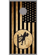 Lineman American Black Flag Wood Corn Hole Board Decal Wrap - $19.99+