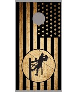 Lineman American Black Flag Wood Corn Hole Board Decal Wrap - £15.72 GBP+