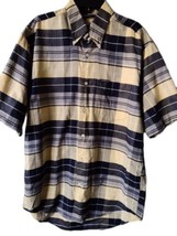 Nautica Mens Size S Plaid Button Up Short Sleeve Shirt Cotton Gray Yello... - £10.89 GBP