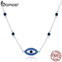 Real 925 Silver Guardian Lucky Eye Blue CZ Chain Pendant Necklaces for Women Sil - £19.28 GBP