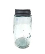 Antique Glass MASON&#39;S PATENT 1858 Quart Fruit Jar w/ Zinc Ball Lid, Aqua... - $516.84 MXN
