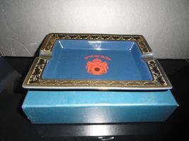 Gold and Blue Ceramic Cigar Ashtray Measures 9" L x 6.75" W NIB image 2