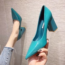 Ew patent leather slip on chunky heels high heels women temperament pointed toe shallow thumb200