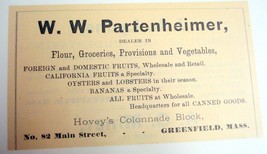 1889 Ad W. W. Partenheimer, Grocer, Greenfield, Mass. - £6.31 GBP