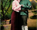 Vtg Postcard 1908 Romance Garden w Soldier in Uniform - £6.97 GBP