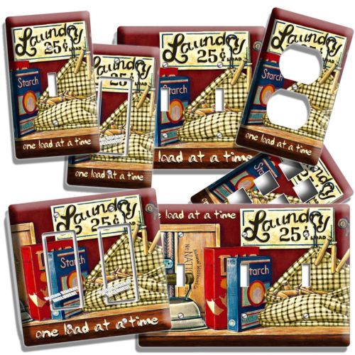 RETRO VINTAGE LAUNDRY WASHROOM LIGHT SWITCH OUTLET WALL PLATES BATHROOM HD DECOR