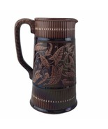 Antique Victorian Paxton Ceramic Jug Pitcher Floral Brown Rope Handle En... - $59.24