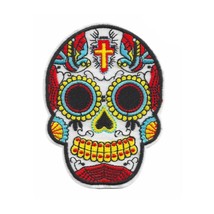 Sugar Skull Iron On Patch 4&quot; Embroidered Applique White Red Day Of The Dead New - $4.95