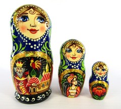 Matryoshka Nesting Dolls 3.9&quot; 3 Pc., Scarlet Flower Fairy tale Hand Russian 977 - £25.28 GBP