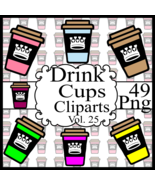 Drink Cups Vol. 25-Digital Clipart-Crown-Gift Tag-Tshirt-Notebook-Gift C... - $37.17 MXN