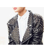 New Woman Black Full Silver Spiked Studded Punk Unique Biker Leather Jacket - $299.99