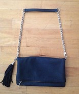 Express Black Faux  Soft Leather Shoulder Bag Chain Link Strap w/Fringed... - £13.51 GBP