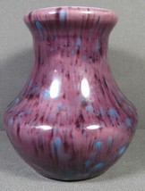 Studio Art Pottery Vase Purple &amp; Blue Splatter Glazed Small Bud 3.5&quot; x 3&quot; Signed - $12.77