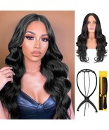 Long Black Wavy Wigs for Black Women Middle Part Curly Black Headband Wig - $23.21