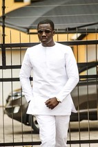 All White Long Sleeve Shirt and Trousers African Clothing Men&#39;s Fashion ... - $85.00+