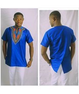 Blue Men&#39;s Dashiki Short Sleeve Shirt African Clothing Men&#39;s Wear - $68.45 CAD+