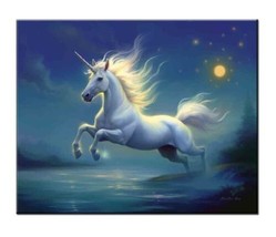 Run Wild with the White Unicorn - Unique Print of Magical Moonlit Scene Giclee - £6.97 GBP+