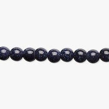 6mm Blue Goldstone Stone Round Beads, 1 16 in Strand, 67 sparkle, navy - $5.00