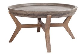 Stunning Round Wood &amp; Waxed Concrete Tunis Coffee Table Moroccan Coastal... - £516.37 GBP