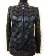 Navy Blue Leather Leaf Jacket Women All Colours Sizes Genuine Short Zip ... - £179.20 GBP