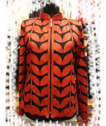 Red Leather Leaf Jacket Women All Colours Sizes Genuine Lambskin Zipper Short D1 - $225.00