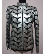 Silver Leather Leaf Jacket Women All Colours Sizes Genuine Lambskin Zip ... - £179.20 GBP