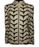 Plus Size Beige Leather Leaf Jacket Women All Colours Sizes Genuine Zip ... - $225.00