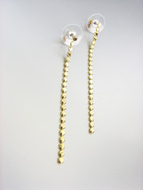 CHIC Minimalist Urban Anthrpologie Thin Gold Flat Beads Long Dangle Earr... - $12.99
