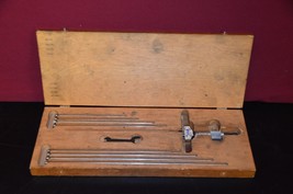 Starrett # 445 Vintage Depth Micrometer 0-9&quot; 4&quot; Base with Wood Case - £137.59 GBP