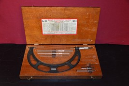 Starrett # 224 Vintage Satin Chrome 6&quot; to 9&quot; Micrometer Caliper Set B Wood Case - £158.87 GBP