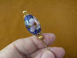 (U420) dk blue CLOISONNE oval bead pink white flower beaded brass hatpin... - $318.91 MXN